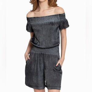 Nicole Miller NWT garment dyed off the shoulder romper, XLP